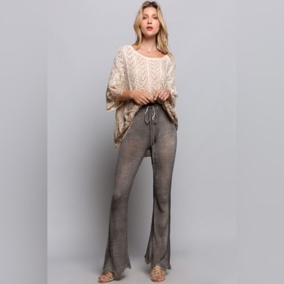 POL | Danni Lounge Lightweight Sweater Pants Boho Coachella Flare Leg Scalloped - Picture 13 of 14
